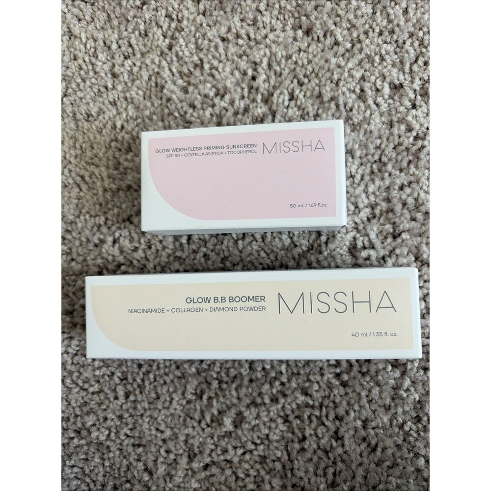 MISSHA Glow Prep Bundle: Weightless Priming Sunscreen SPF50+ & B.B Boomer NIB